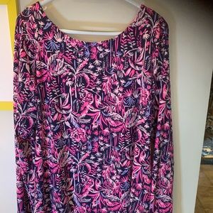 Lilly Pulitzer XL 95% Cotton/5% Spandex Long Sleeve Tee with Palm Trees